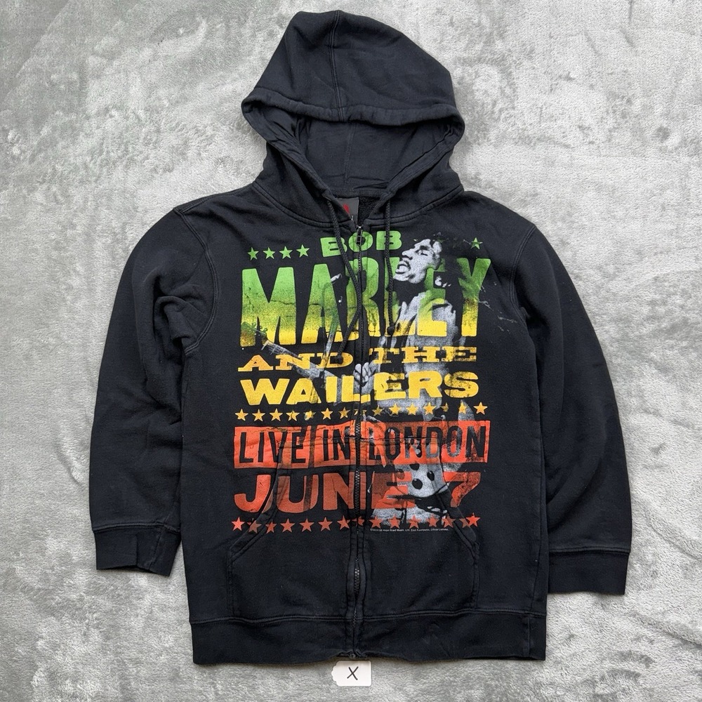 Bob Marley Wailers Hoodie Mens Small Black Zip Up Live In London Zion Rootswear